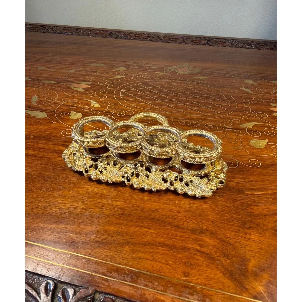 Vintage Hollywood Regency Lipstick Holder • Gold Ormolu Style Vanity Organizer